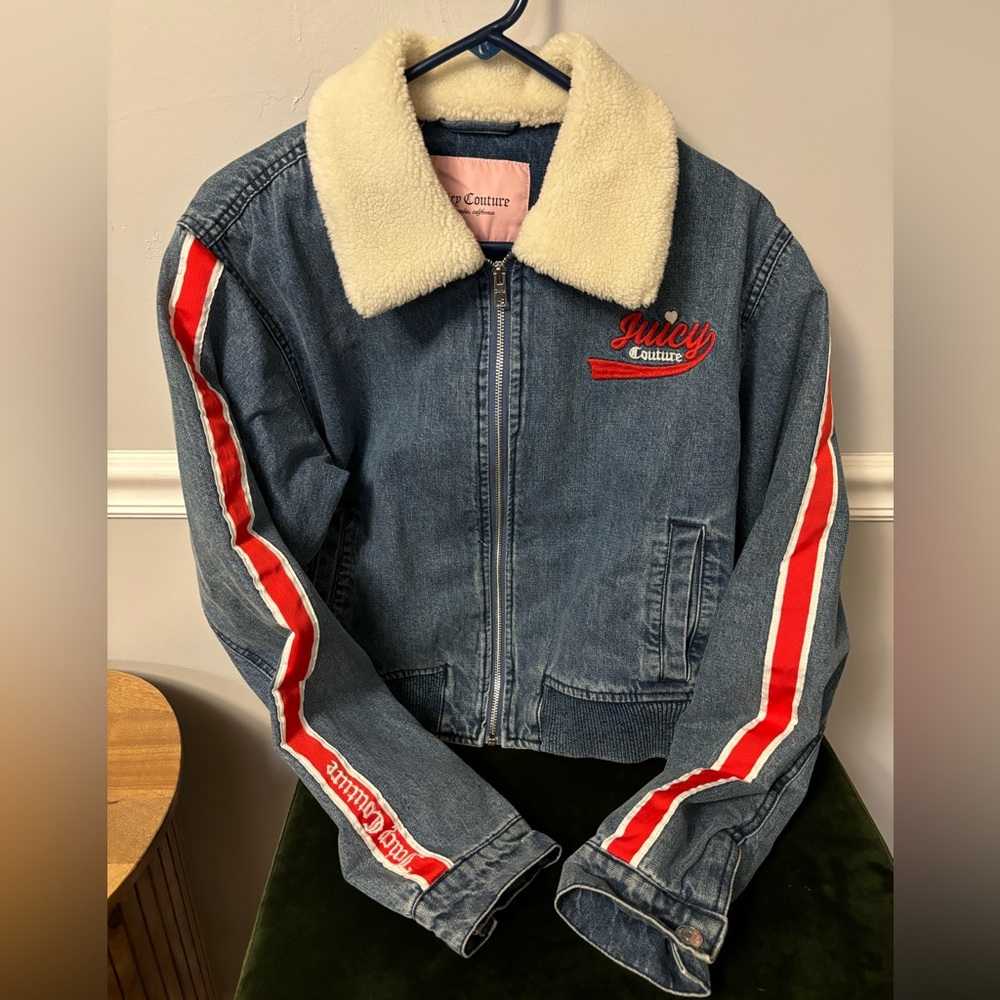 Y2K Juicy couture denim motorcycle jacket‎ with Sherpa collar